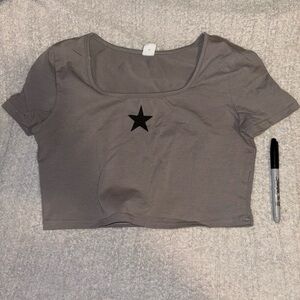 Gray Crop Top with Black Star